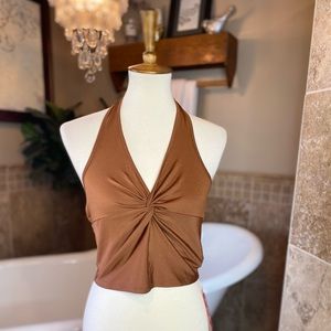 NWT Romwe brown cropped halter size medium